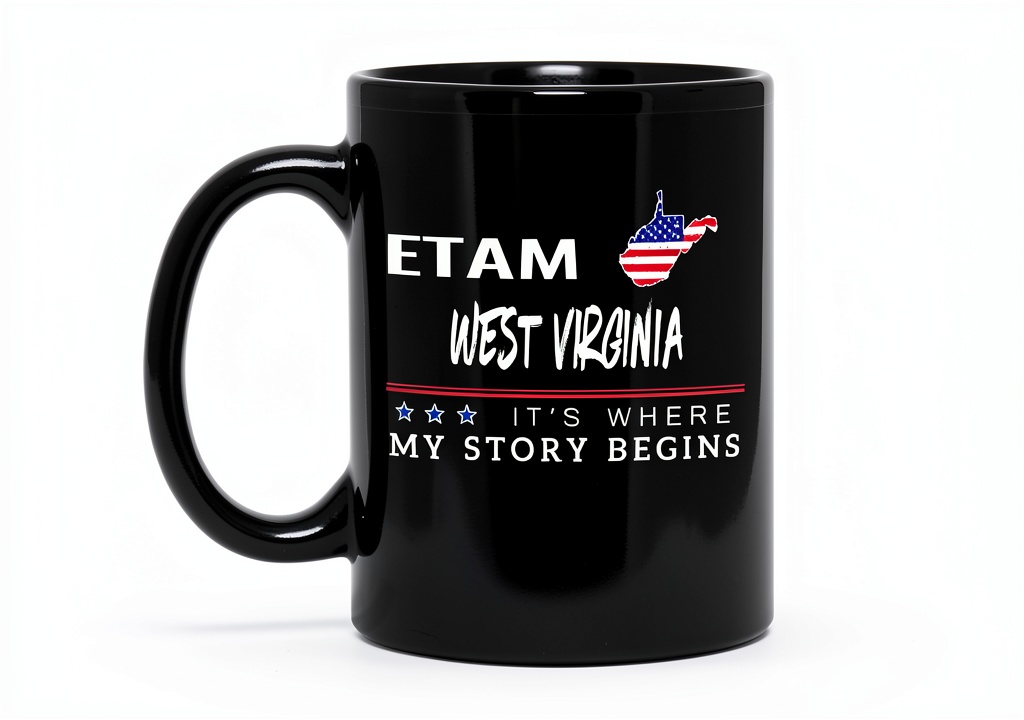 'Black ceramic love mug on a table with coffee'