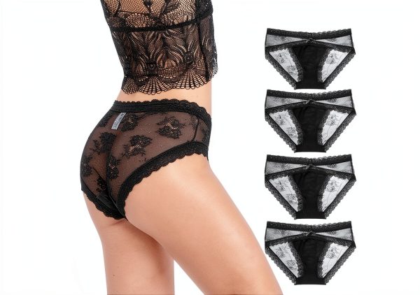 LEVAO Womens Black Lace Bikini Panties 4 Pack Cheeky-0