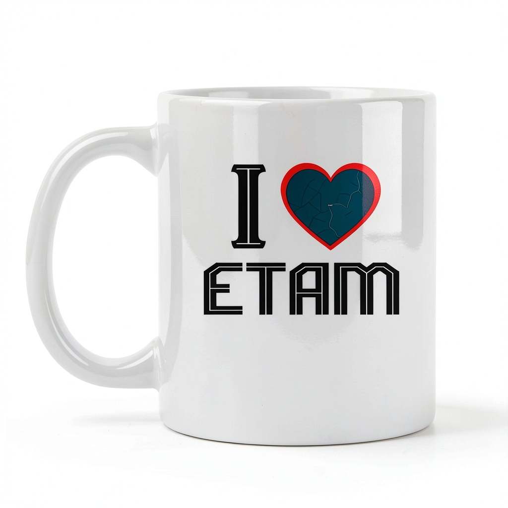 White ceramic holiday mug with printing on both sides