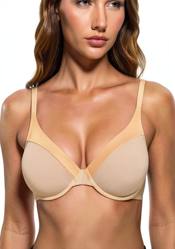 Lace Underwire Bra Womens Sheer Satin Demi Cup Support-0